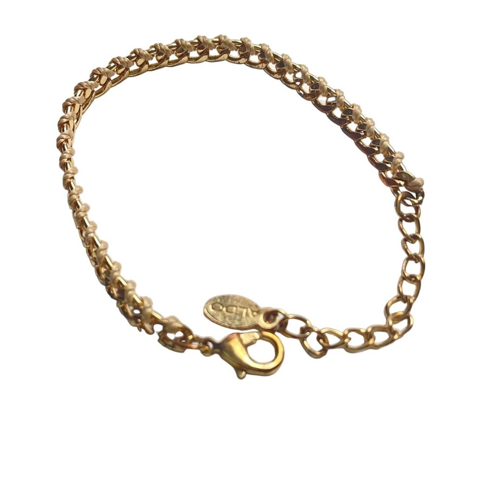 Aldo Gold Tone Chain Bracelet Beige Thread Detailing Aldo u Adjustable Length Fa
